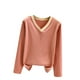 thumbnail image 2 of Ailaofu Women's V-Neck Pullover Casual Knitted Long Sleeve Sweater Autumn and Winter Bottoming Shirt Tops, 2 of 5