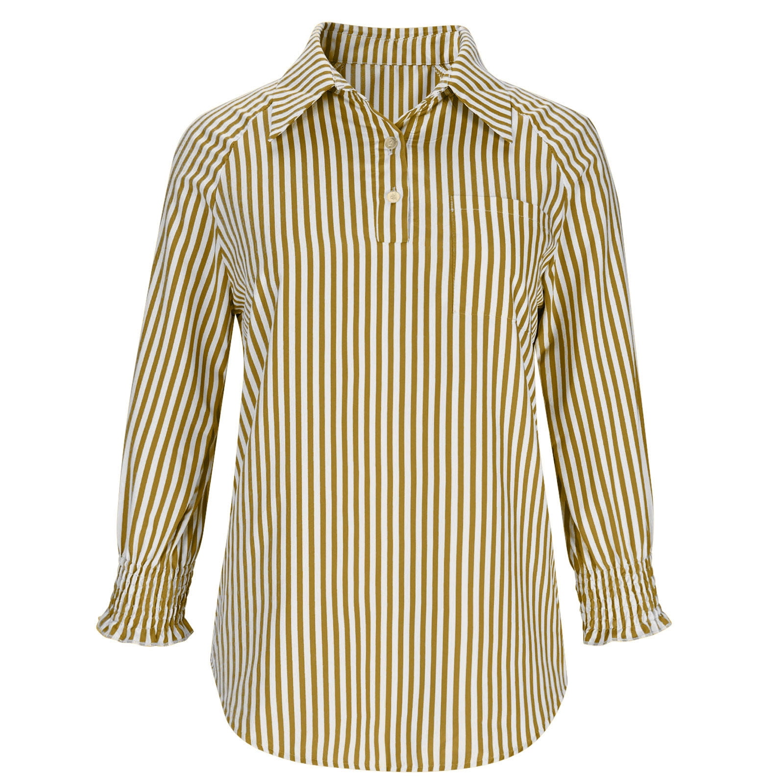 Womens Stripe Blouses 3/4 Sleeve Button Down V Neck Shirts