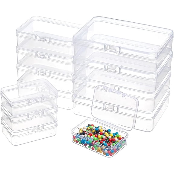 1 Bag 12 Packs 3 Sizes Clear Plastic Storage Boxes Bead Containers with Hinged Lid Rectangle Beads Organizer for Small Items and Craft DIY Accessories
