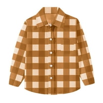 ZACPNCV Boys Girls Long Sleeve Plaid Button Up Shirt Kids Casual Button Down Shirts Tops with Pockets Brown 7-8 Years