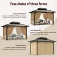 thumbnail image 6 of HOTEEL 10' x 12' Hardtop Gazebo, Outdoor Steel Double Galvanized Roof Canopy, Aluminum Frame Permanent Pavilion Metal Gazebo with Curtains and Netting, Sunshade for Patios, Gardens, Lawns, Brown, 6 of 9