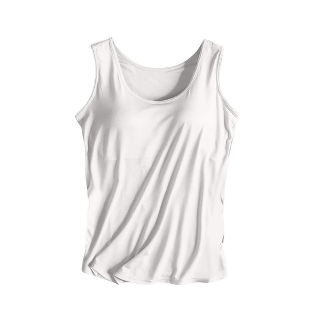 UPPADA Débardeurs pour Femmes en Modal Rembourré avec Soutien-Gorge Intégré, Col Rond, Camisole Sans Manches avec Soutien-Gorge Sans Armatures, Chandails Ajustés Décontractés, T-Shirt, Grande Taille, Hauts Confortables, Débardeurs d'Été pour Femmes 2025 Blanc, G