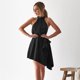 thumbnail image 3 of Vestido Corto Sin Mangas con Dobladillo Asimétrico De Verano para Mujer （Negro）,S, 3 of 6