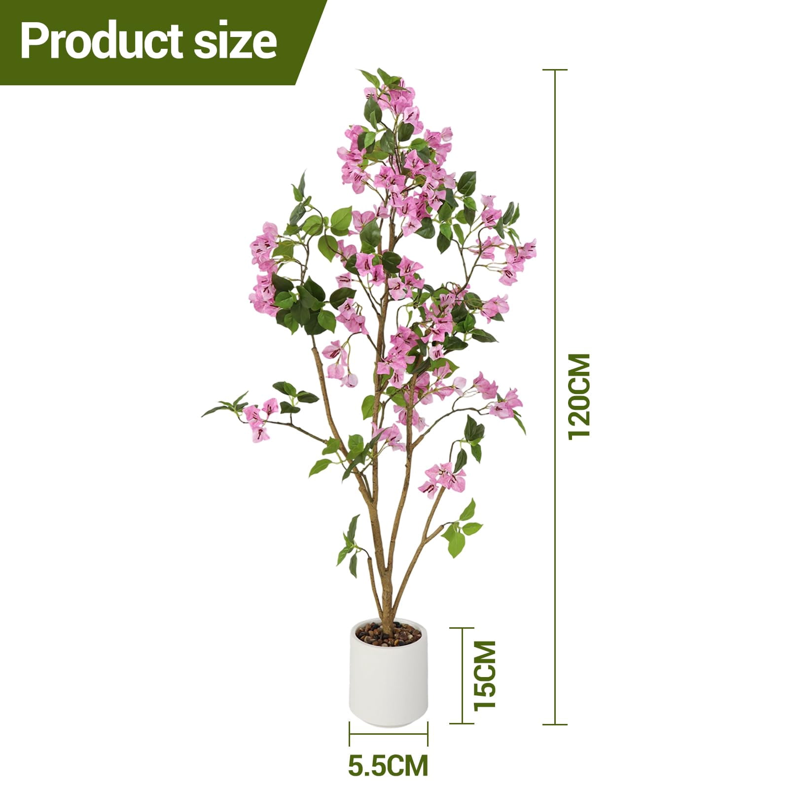 2-Pack 4FT Artificial Bougainvillea Trees with Large White/Pink/Purple Fake Flowers, Potted Faux Plants for Indoor Outdoor Porch Patio Decor