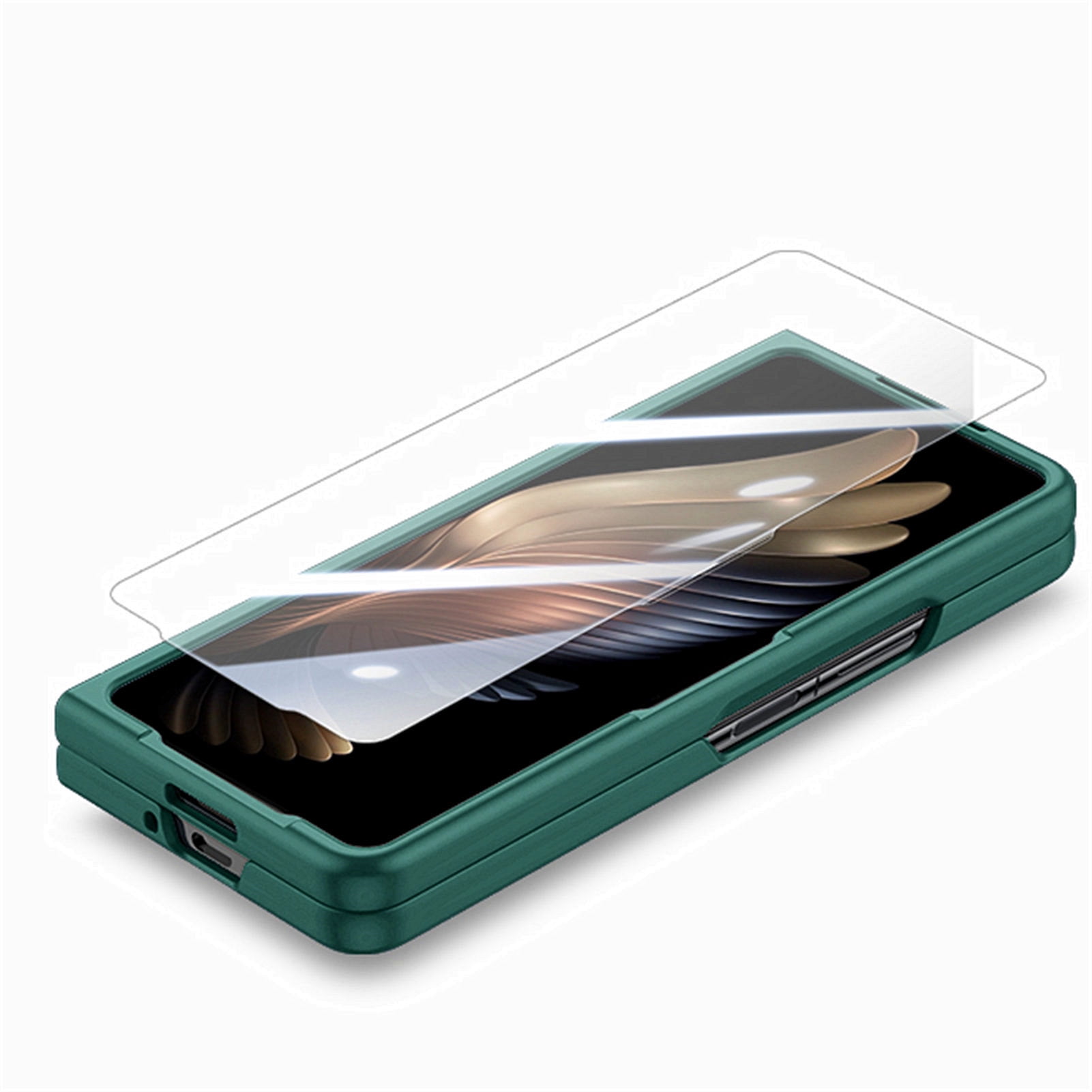 for Samsung Galaxy Z Fold 5 Case with Strap, [Non Slip Silicone Touch] Slim Protective Phone Case with Elastic Finger Wristband, Shockproof PC Cover for Samsung Galaxy Z Fold 5 2023 - Dark Green