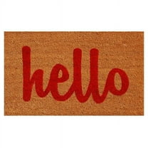 24 x 36 in. Script Hello Rectangular Doormat, Natural & Red