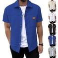 thumbnail image 1 of Men's Solid Color Short Sleeve Lapel Shirt,Casual Button Cardigan Top Polyester Fabric Lightweight Breathable Texture Casual Daily Work Golf Vacation Classic Fit Pocket, 1 of 6