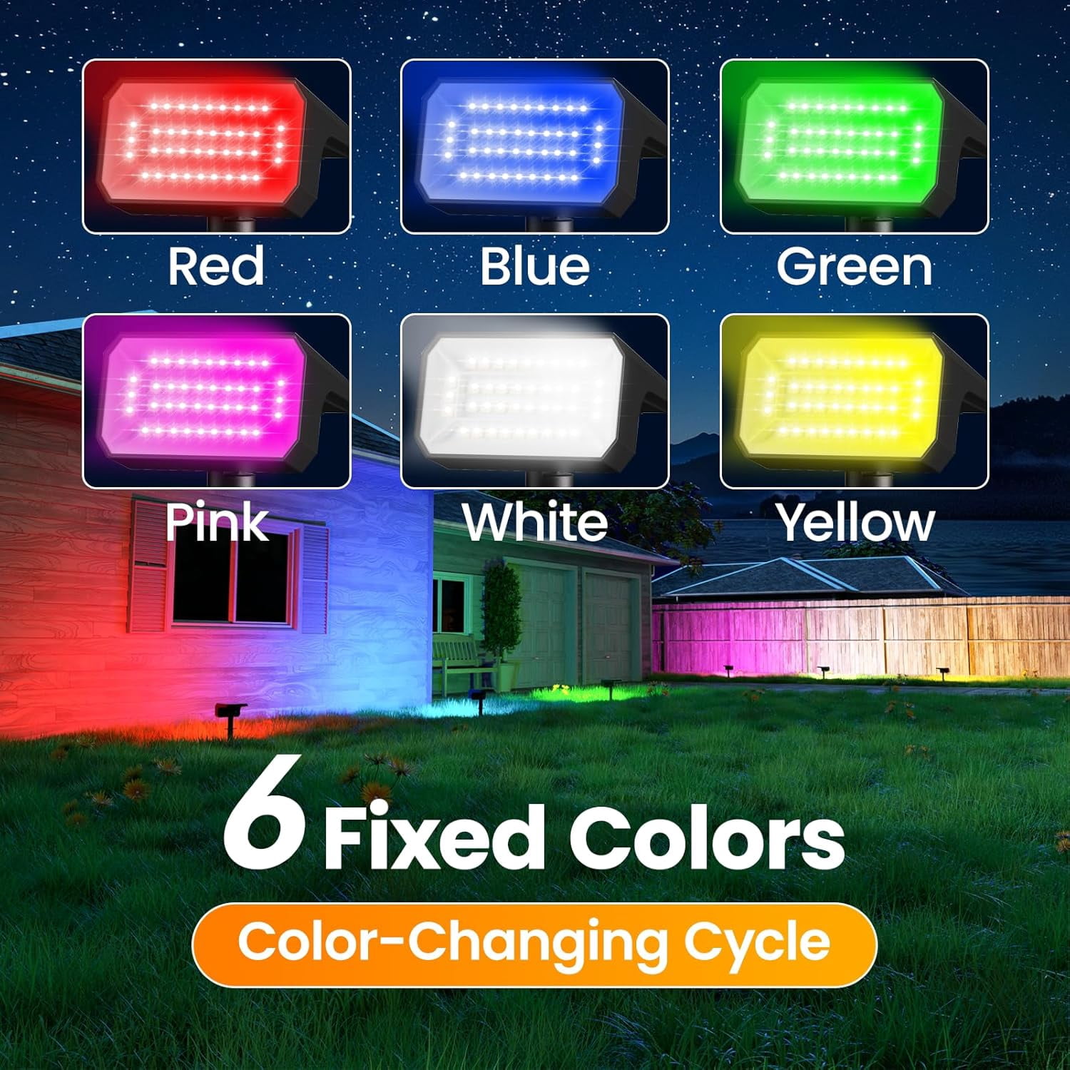 Nacinic Solar Spot Lights Outdoor, 10-Pack with 6+1 RGB Modes. Auto Dusk-to-Dawn, Waterproof Color Changing Lights for Garden, Halloween, Christmas.