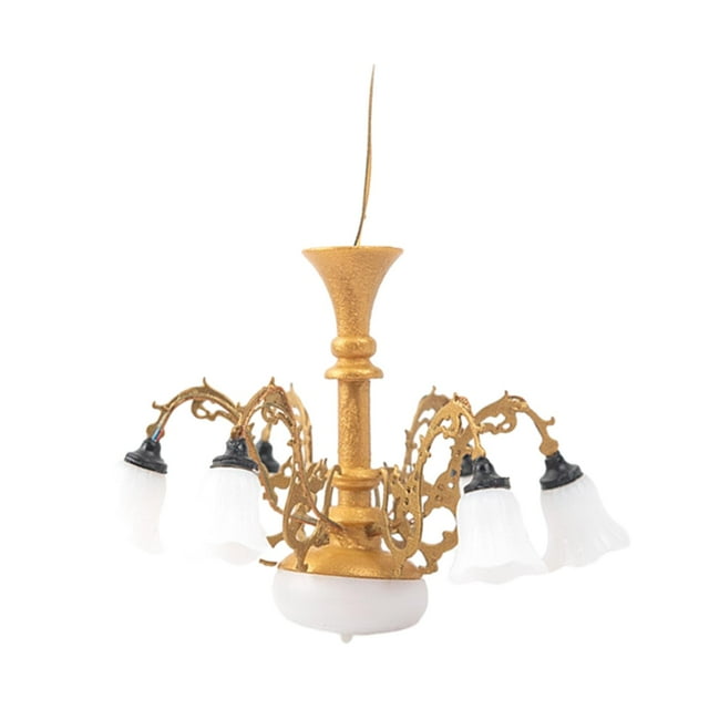 1/87 Scale Dollhouse Ceiling Light Ornament, Micro Landscape Simulation Miniature Furniture Toy Accessory, Hanging Lamp, Miniature Scene Model Gold