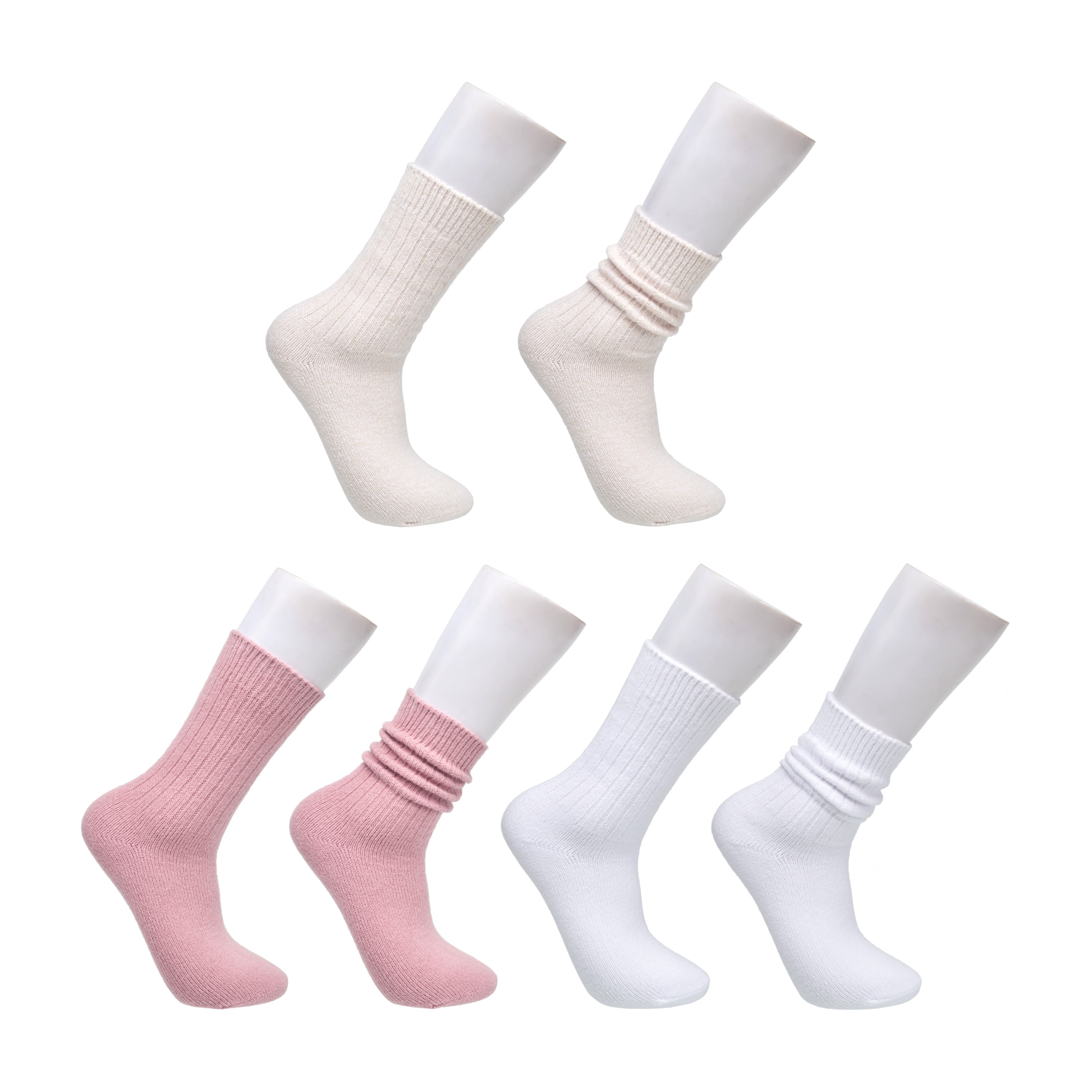 Kensie Girls Super Soft Ribbed Slouchy Mid Crew Kids Socks (3-pack) – Pink Oat White