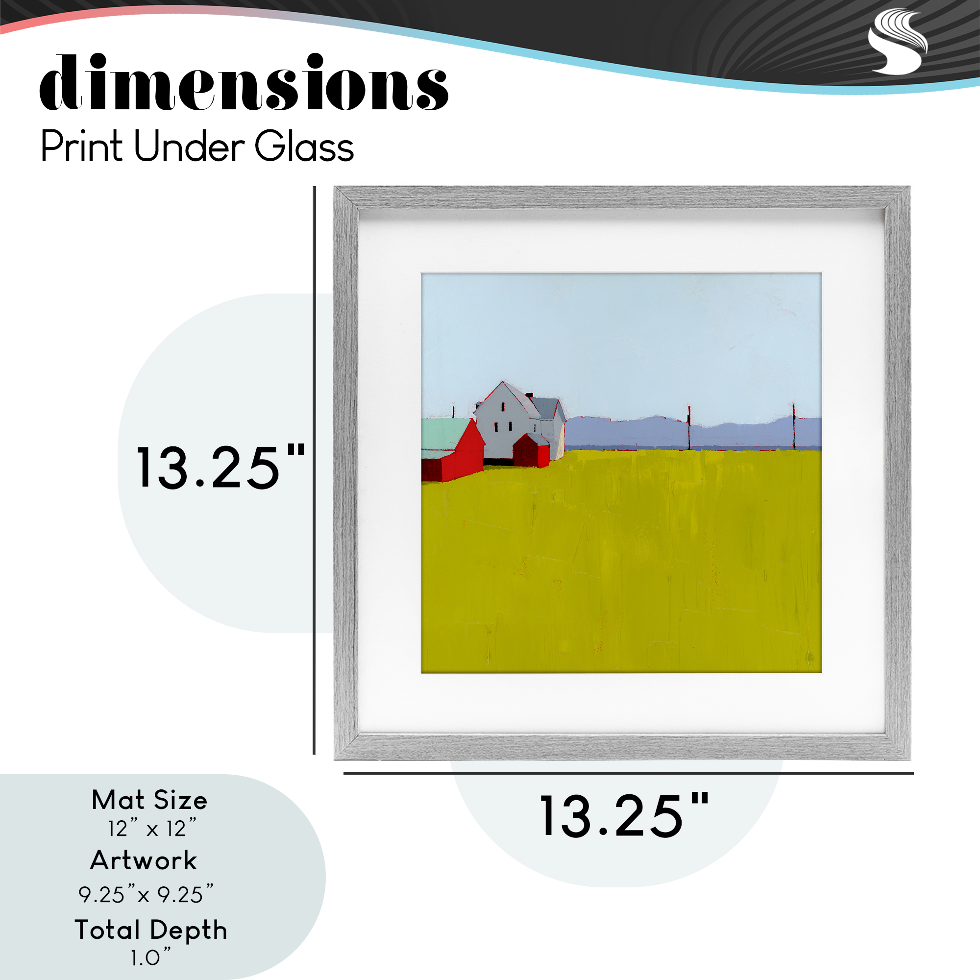 Farmhouse & Shed Landscape Gray Framed Print Under Glass, design by Ruth LaGue