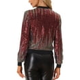 thumbnail image 3 of INSPIRE CHIC Women's Sequin Jacket Shiny Ombre Long Sleeve Zipper Sparkle Party Bomber Jackets S Red, 3 of 5