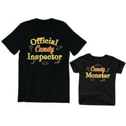 MAMA AND MINE Official Candy Inspector Men's T-Shirt Funny Cute Candy Monster Kids Toddler Shirt Baby Bodysuit Halloween Family Matching Daddy Daughter Son Outfits