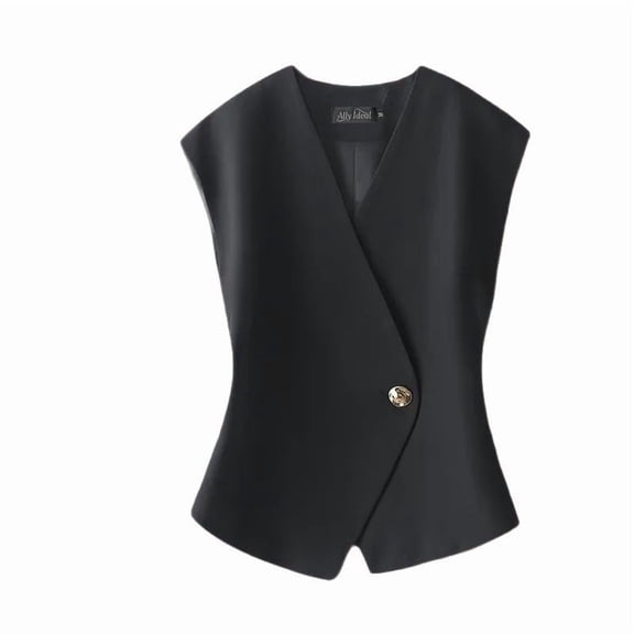 Gytharion Women's Blazer Vests Fashion Temperament Slim Metal Button Sleeveless Waistcoats Business Office Suit Vests