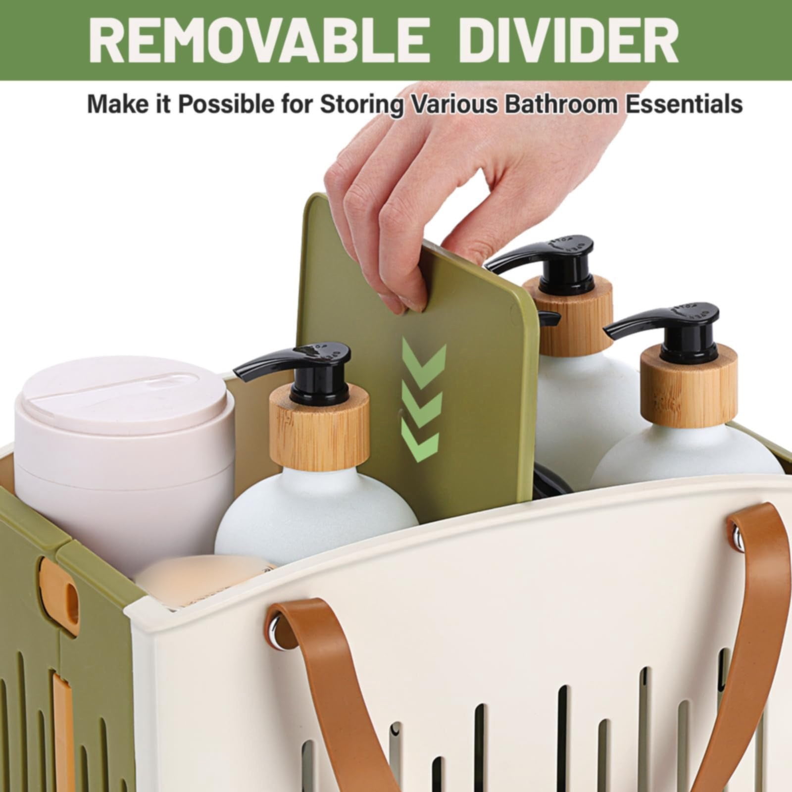 Portable Shower Caddy Basket, Plastic Collapsible Cleaning Organizer, Storage Tote with Handle, Removable Divider for College, Dorm Room, Camp, Gym, Dorm, Bathroom, 11.02x7.09x6.5"