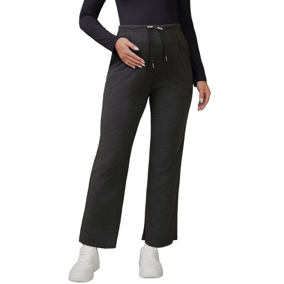 DARING DIVA Women's Maternity Elastic Waist Drawstring Over Belly Pants S Black