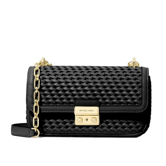 Michael Kors Tribeca Small Hand-Woven Leather Shoulder Bag, Black