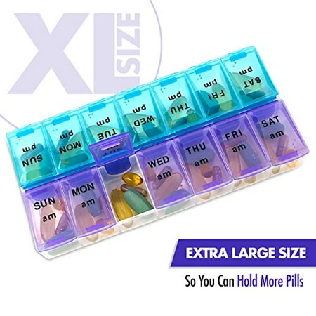 Large Pill Bottle - MEDca Weekly Pill Organizer, Twice-a-Day, 1 Pill Organizer Extra Large
