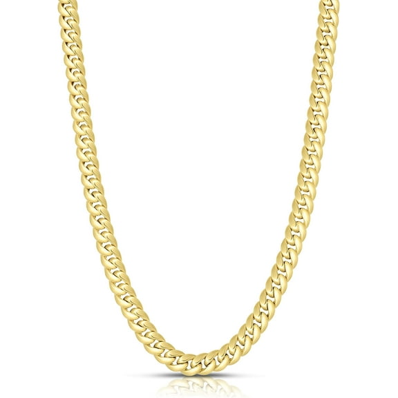 Floreo 14k Yellow Gold 7.2mm Semi-Lite Miami Cuban Chain Necklace