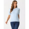 thumbnail image 3 of DARING DIVA Ribbed Knit Crew Neck Short Sleeve Tops XS Light Blue, 3 of 6