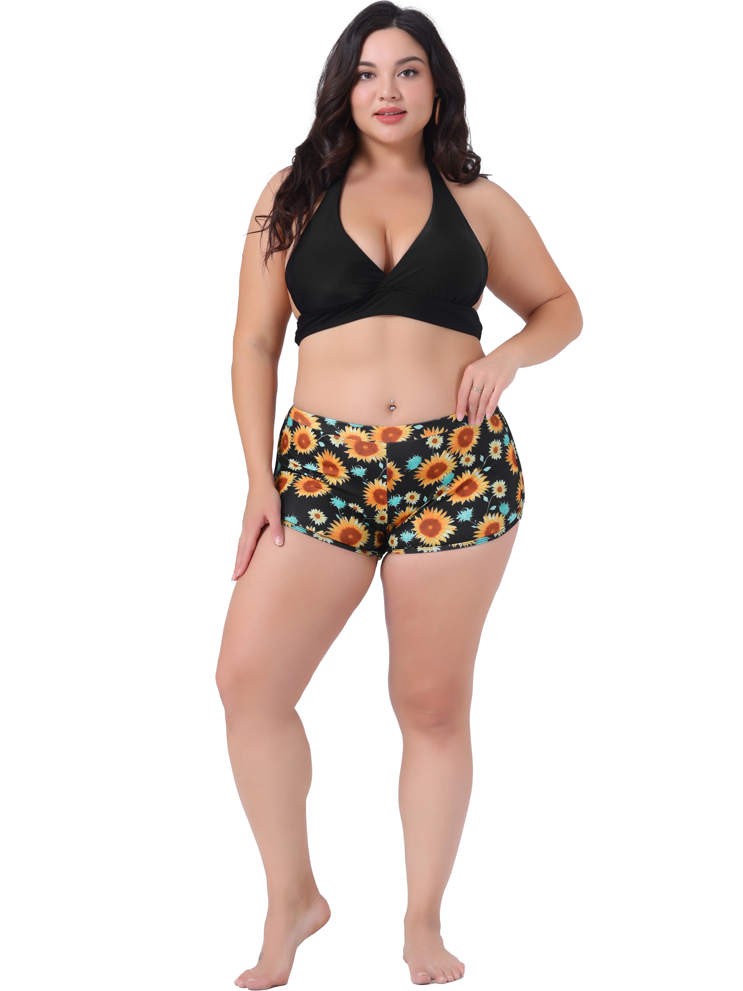 DARING DIVA Women's Plus Size 2 Pcs Swimsuits Halter Bathing Suit Sets 1X Black