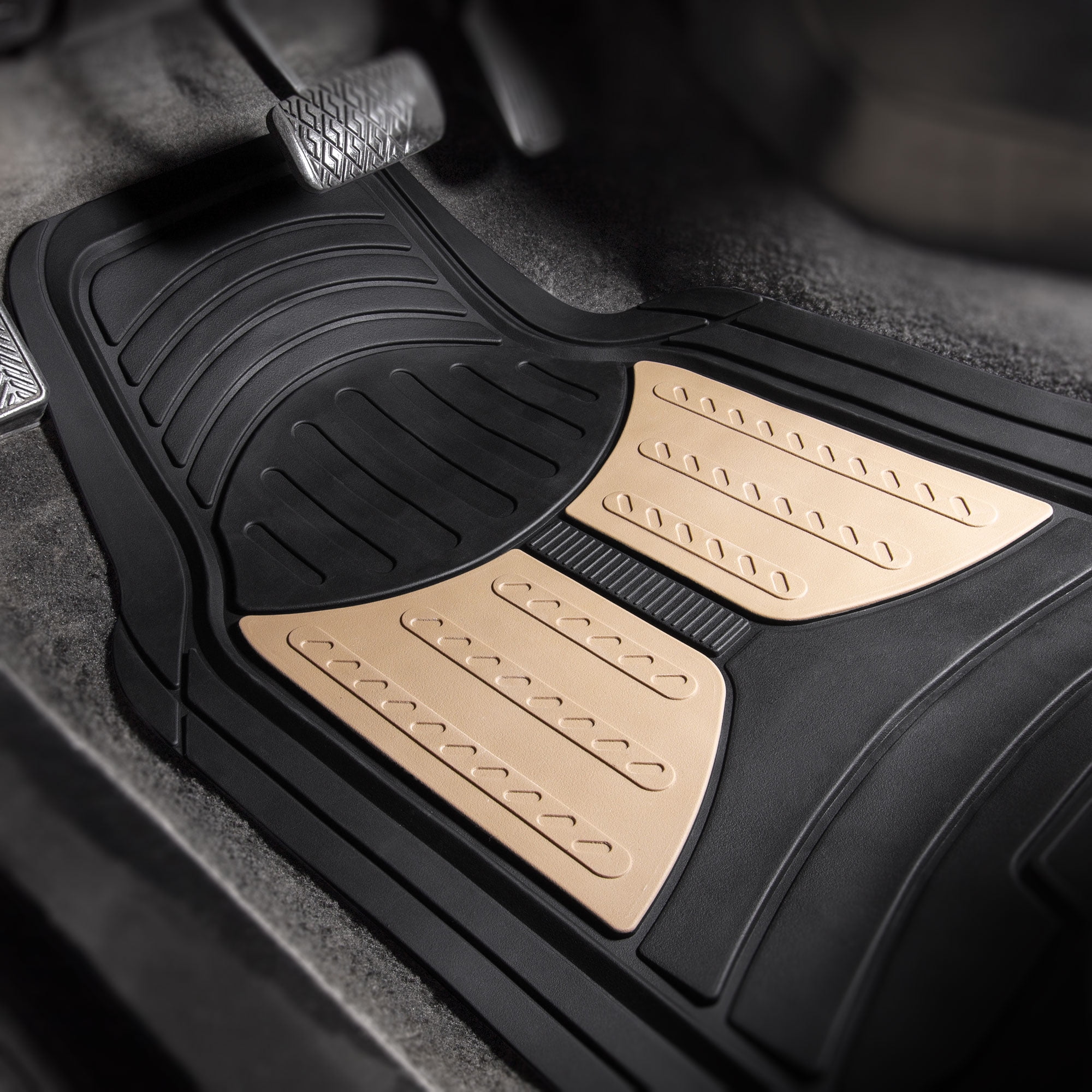 FH Group Climaproof Rubber Beige Car Floor Mats, Universal Fit 4pc Full Set with Air Freshener