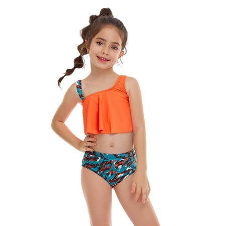 

Juebong Holiday Pajama PJs Sets Parent-Child Ladies Split Two Piece Swimsuit High Waist Top Tie Swimwear Bikini Set Orange Kid XL