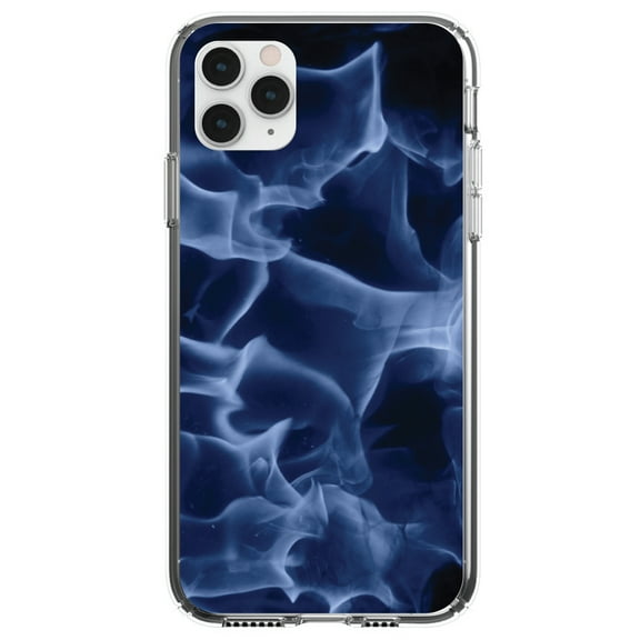 DistinctInk Clear Shockproof Hybrid Case for iPhone 13 PRO (6.1" Screen) - TPU Bumper, Acrylic Back, Tempered Glass Screen Protector - Blue Black Flame Fire - Printed Image of Fire