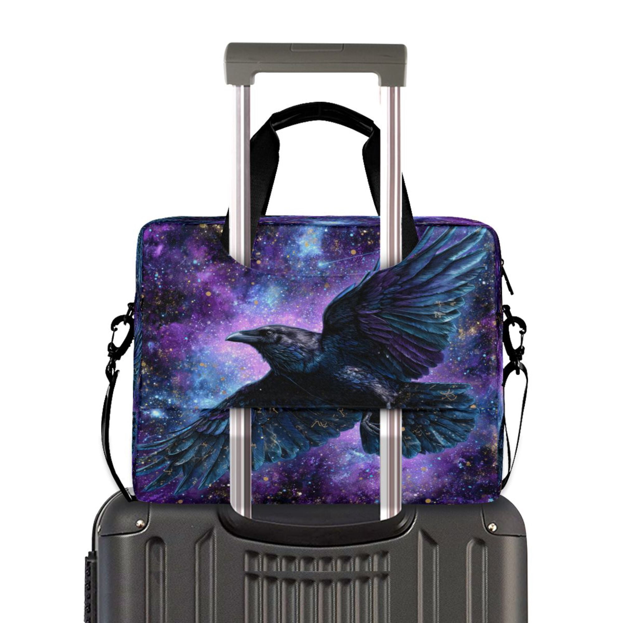 16" Laptop Briefcase, Detachable Anti-Slip Shoulder Strap, Multi-Compartment Work Travel Bag Black Raven