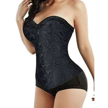 SAYFUT Women's Ultra Firm Control Body Shaper Sexy Lace Jacquard Overbust Corsets Intimates Black