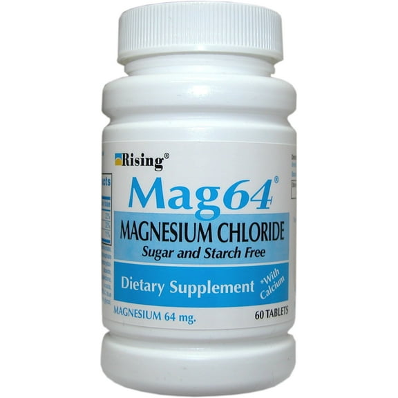 Rising Mag64 Magnesium Chloride with Calcium Tablets, Helps Maintain The Functions of The Heart, Muscles, and Nervous System - 60 Tablets