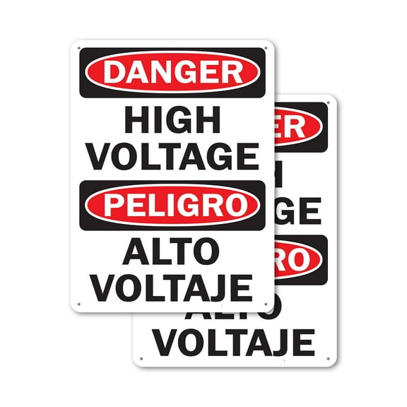 (2 Pack) High Voltage (Bilingual) OSHA Danger Sign 12 Inch X 18 Inch Plastic Sign, Weather Resistant, UV Protected for Workplace, Business, and Construction Site, Made in the USA