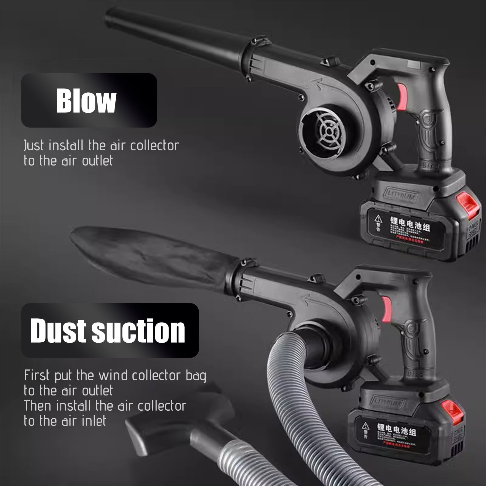 Neorosiri Rechargeable Cordless Lithium Blower - Dual Function Dust Collector & Leaf Blower for Home,Car Cleaning,Workshop|300ml Large Dustbin,4H Fast Charge,Lightweight 2.11lb (19.68x6.69in)