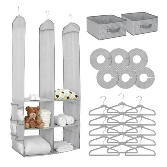Greensen 24pcs Children Nursery Closet Kids Baby Portable Clothes Greensen 24pcs Children Nursery Closet Kids Baby Portable Clothes Hanging Wardrobe Storage Organizer Set 15 Hangers 6 Dividers 1
