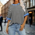 thumbnail image 2 of Tfken Women Tshirts For Summer Crew Neck Half Sleeve Stripe Tops Trendy Daily Wear Female Soft Shirts Black, 2 of 6