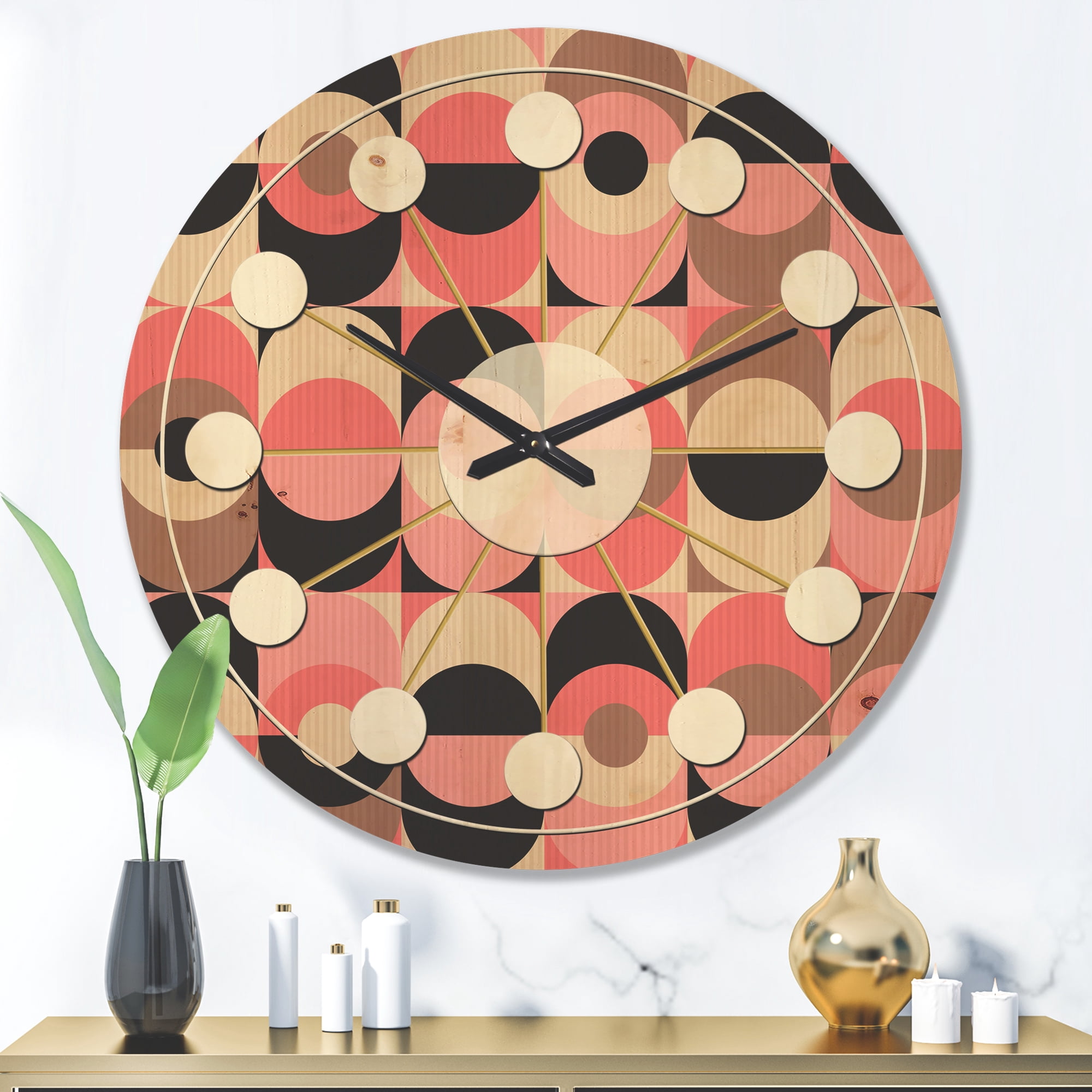 Designart 'Geometrical Retro Design XI' Mid-Century Modern Wood Wall Clock