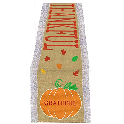 Mosoan Thanksgiving Table Runner 14 X 108 Inches Large Burlap And Lace Table Runner For Thanksgiving Dinner Table Decorations Thanksgiving Table Runner With Blessed Thankful Grateful Sign Walmart Com Walmart Com