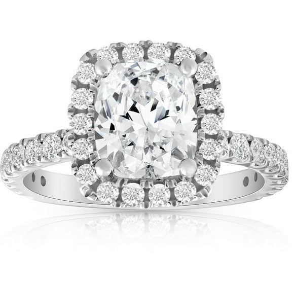 Pompeii Certified 2 1/2Ct Cushion Halo Diamond Engagement Ring 14k Gold Lab Grown