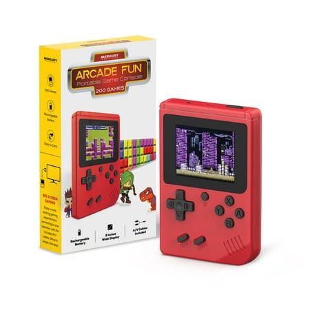 Merkury Innovations Arcade Fun Portable Gaming Console - Classic Retro Handheld with 200 Arcade Games, Red, Any Age