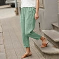 thumbnail image 5 of Women Cotton Pocket Cropped Straight Leg Crop Pants Ladies Casual Long Loose Pant Slacks Cozy Daily Female Bottoms Green L, 5 of 7