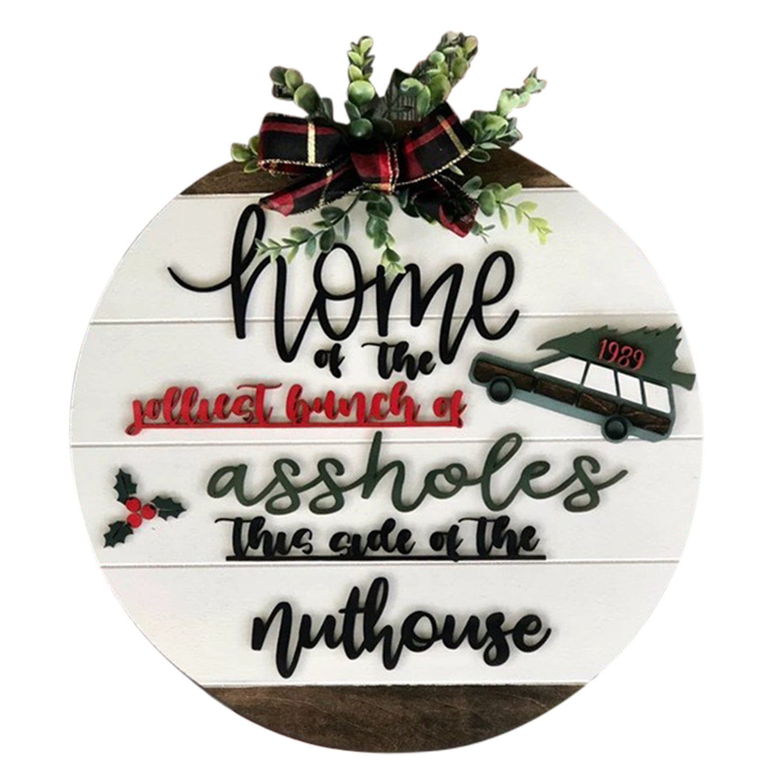 Randolph Christmas Holiday Theme Door Hanger, Rustic Wooden Garland