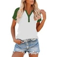 thumbnail image 2 of XUNKUSGA Womens Tops Trendy V Neck Short Sleeve Buttons Going Out Tops Casual Raglan Sleeve T-Shirts for Women Fashion Color Block Women's Blouses S-5XL,Green, 2 of 8
