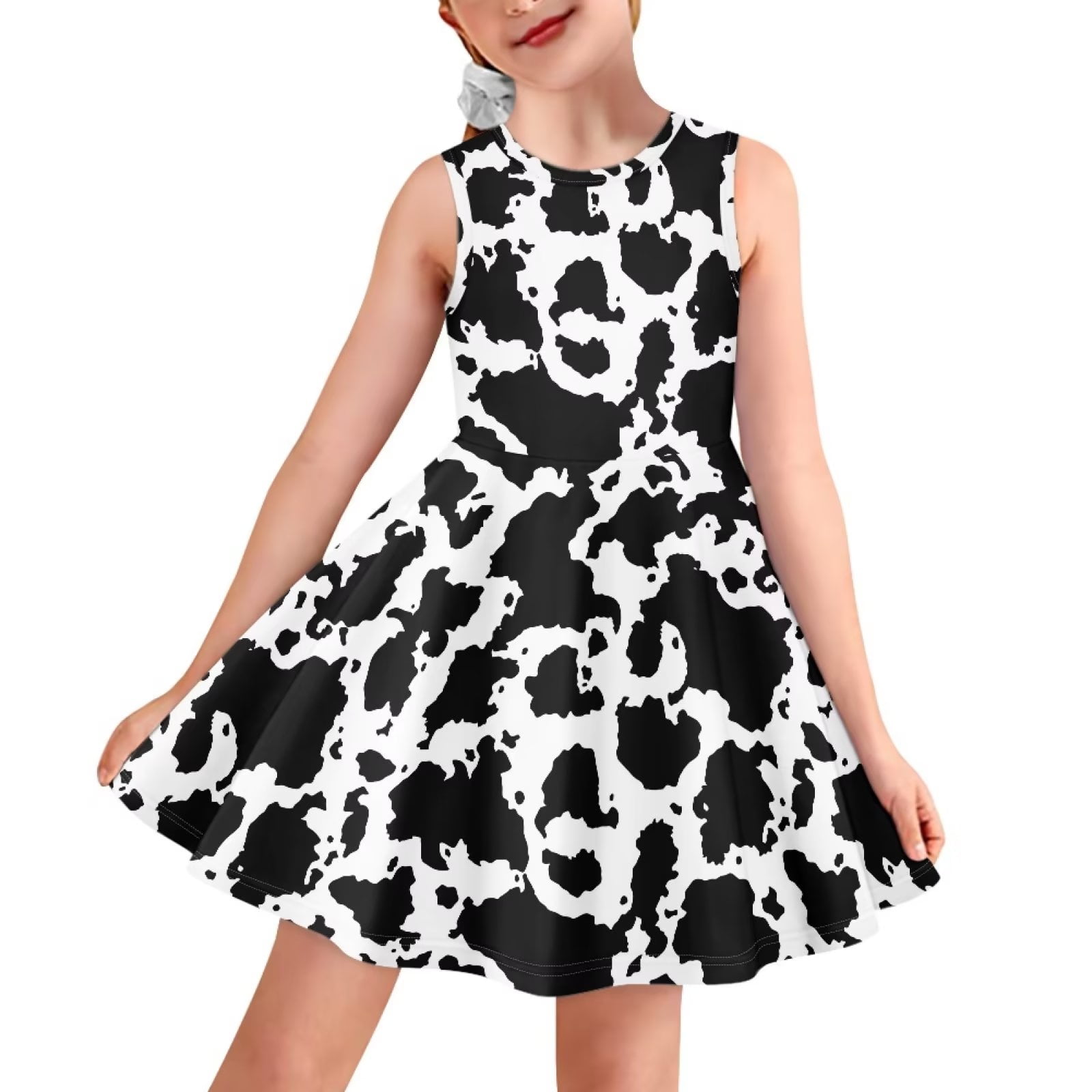 FKELYI Cow Print Kids Girls Sleeveless Dress Size 78 Years Leisure