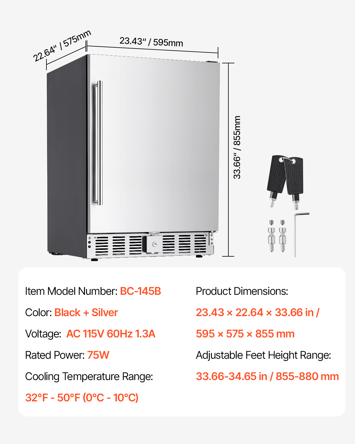 VEVOR 24-Inch Indoor/Outdoor Beverage Refrigerator, 150 QT Freestanding or Undercounter Beverage Fridge, 180 Cans Built-in Beer Fridge with Metal Plate Body for Residential Home Bar Commercial Use