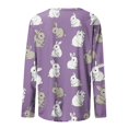 thumbnail image 4 of Xuyuer Easter Shirt Women Bunny Rabbit Graphic Tee Fashion Summer Fold Printed Regular Women Long Sleeves Round Neck Button Happy Easter Tshirt, 4 of 5