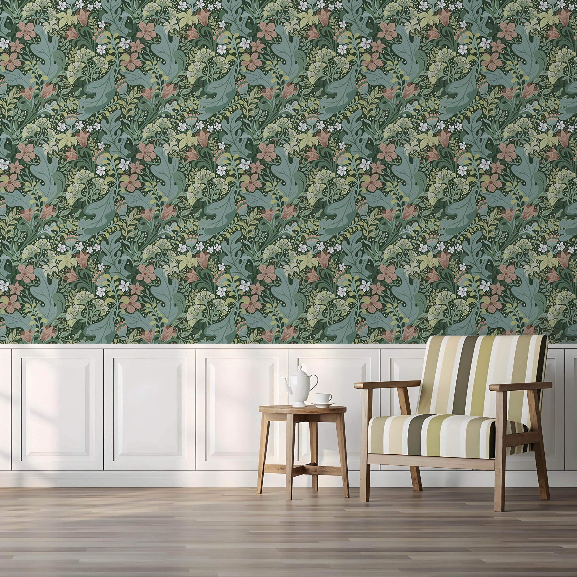 UMIGGEE 17.3-in x 236-in Peel and Stick Wallpaper Green Floral Wallpaper Self Adhesive Removable Wallpaper Waterproof Contact Paper for Living Room Bedroom Decor