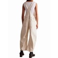 thumbnail image 3 of Womens Denim Overalls Loose Fit Leg Adjustable Strap Hip Hop Jean Jumpsuits Cream White S, 3 of 8