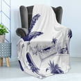 thumbnail image 4 of Vintage Boat Soft Flannel Fleece Blanket, Beach House by the Sea Sunny Summer Mediterranean Climate Artwork Print, Cozy Plush for Indoor and Outdoor Use, 70" x 90", Indigo and White, by Ambesonne, 4 of 5