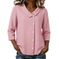 thumbnail image 2 of Dolkfu Tops for Women Trendy Elbow-Length Collared Pink Solid Color Tops Minimalist Solid Women'S Blouses,L, 2 of 6