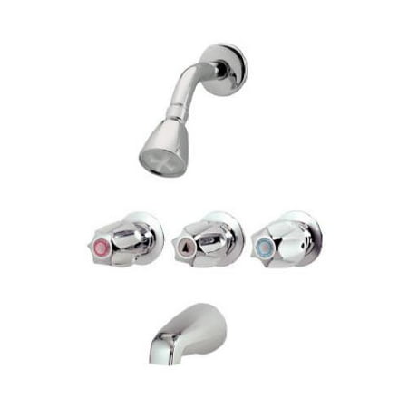 Savannah Three Handle Tub - Homewerks Worldwide 623353CA Tub & Shower Faucet + Showerhead, 3 Metal Handles, Chrome